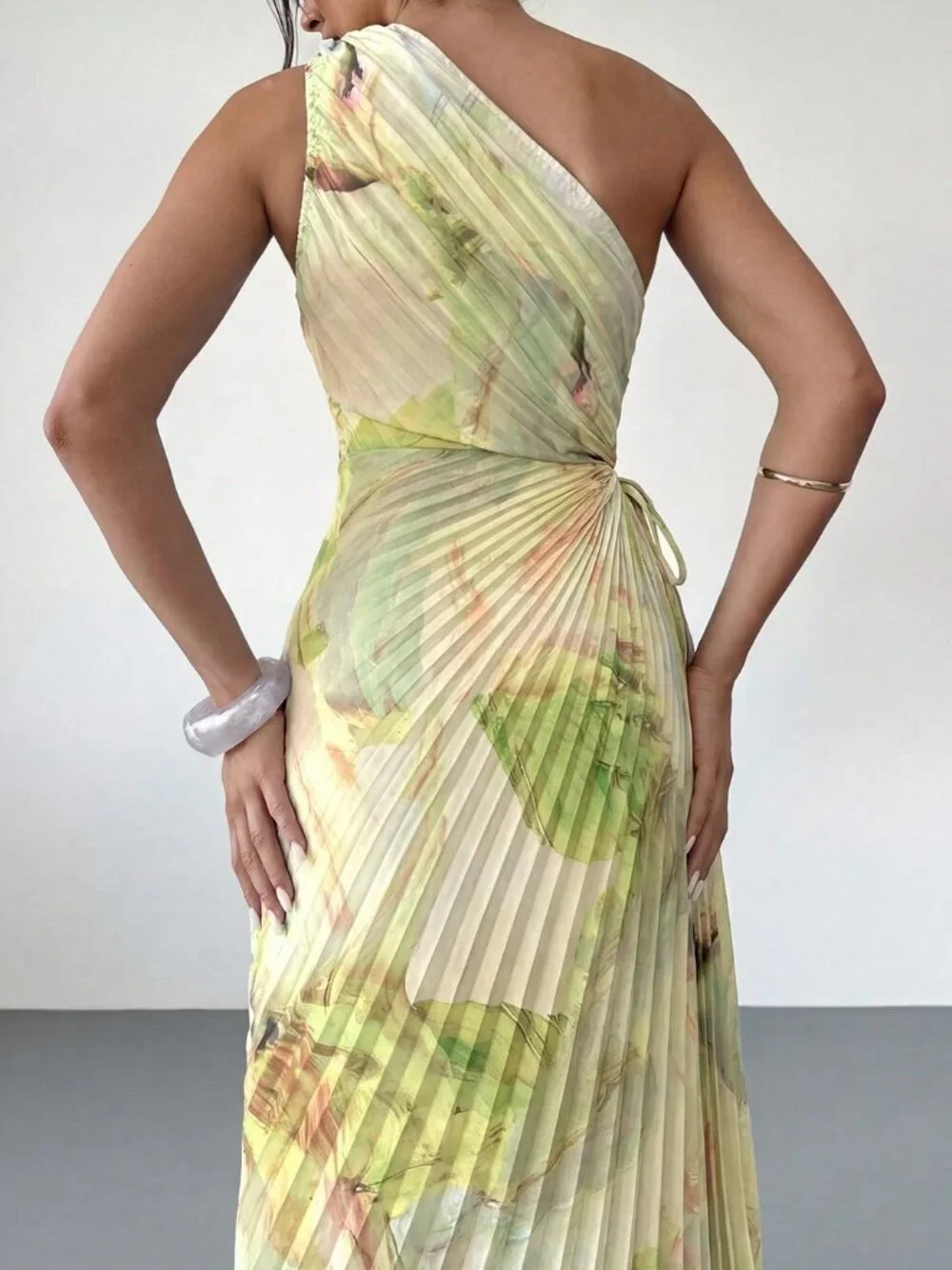 Multicolor Casual Women's Asymmetric One Shoulder Print Ruffle Dress - Picture 2 of 6